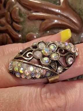 Aurora Crystal Flower Statement Ring - Vintage Gold Tone